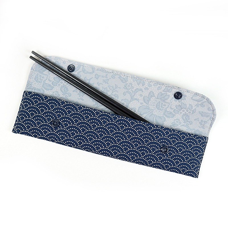 環保筷套 筷子套 餐具收納袋 筆袋- 青海波 - 筷子/筷子架 - 棉．麻 藍色