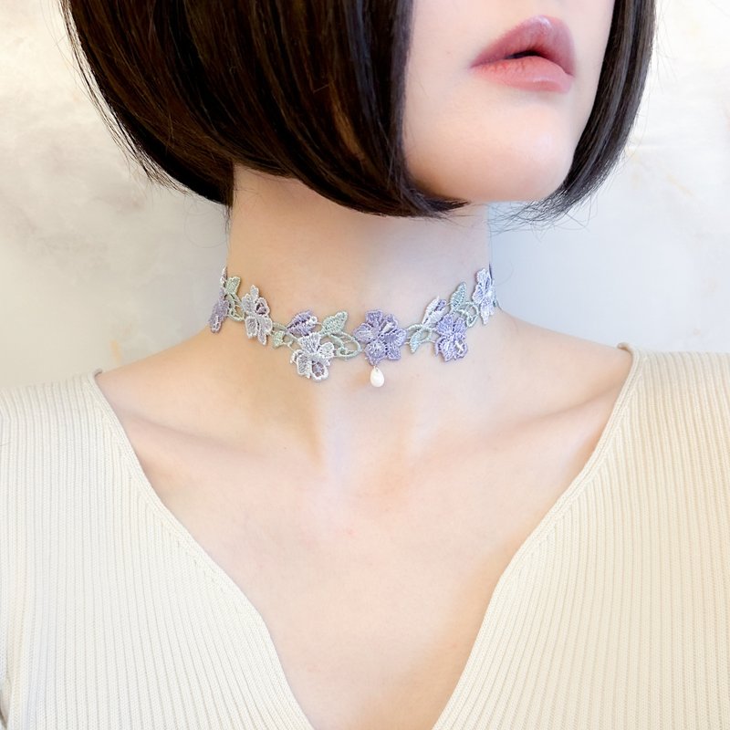 Dreamers Disease /花模様のパープルレースのチョーカー　SV602 - 頸鏈 - 聚酯纖維 藍色