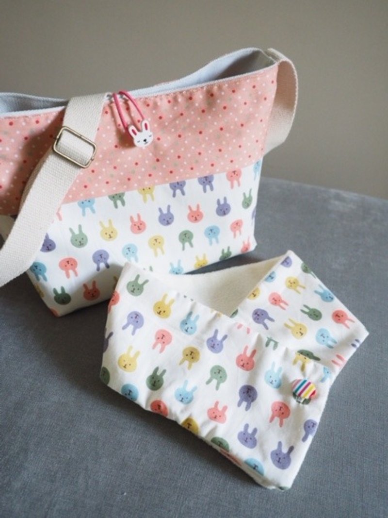 Handmade canvas tote bag and scarf set with colorful rabbit pattern - Baby Gift Sets - Cotton & Hemp Multicolor