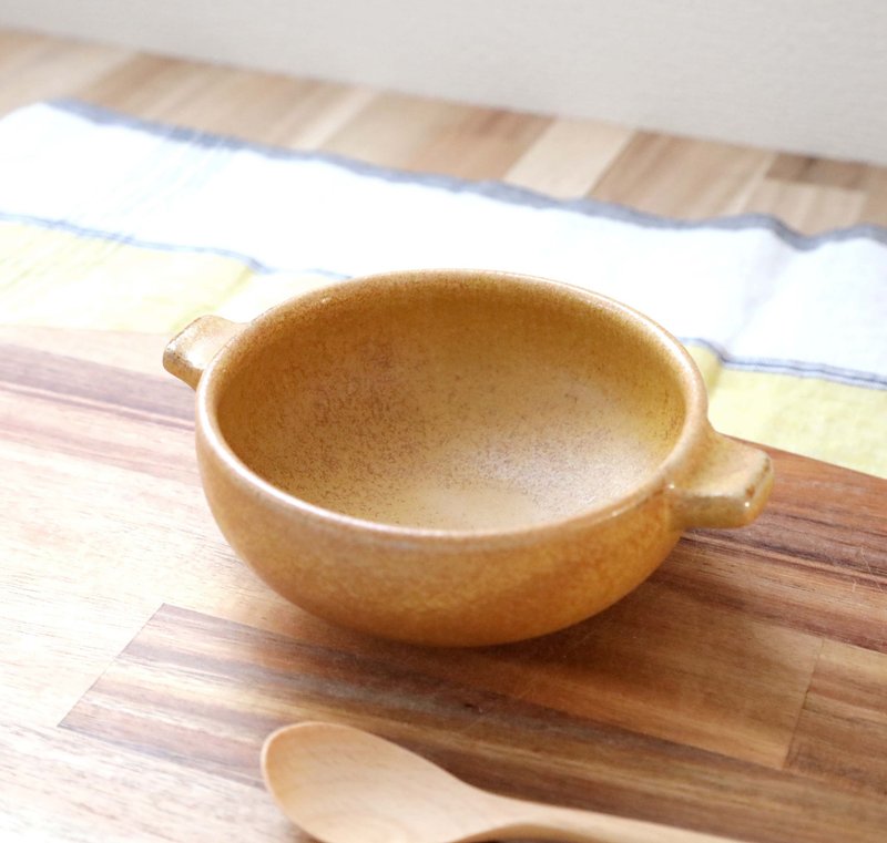 Golden Yellow Soup Bowl with Ears - 碗 - 陶 橘色