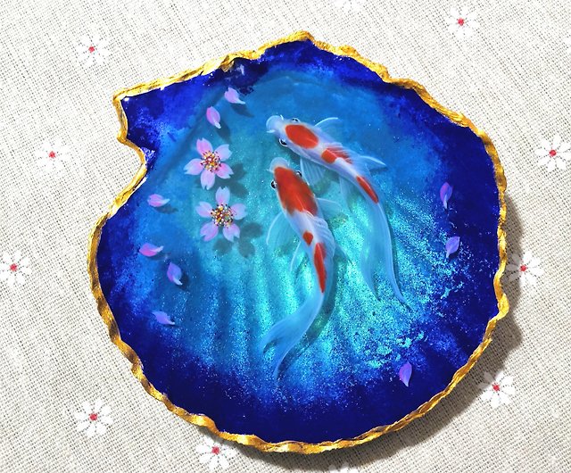 3D Resin Painting, Koi Fish Resin Art, Unique Shell Art Decor for