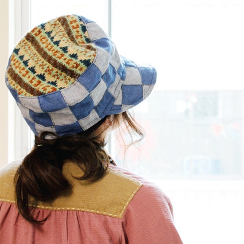 ☆ Hammock ☆ 彡 Denim patch work cap - หมวก - ผ้าฝ้าย/ผ้าลินิน สีน้ำเงิน