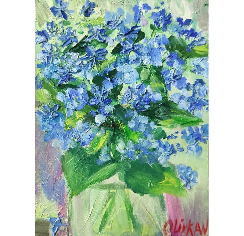 Forget me nots Painting Bluebonnet Original Oil Art Floral Artwork - Posters - Other Materials Multicolor