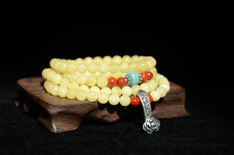 [Distance] Amber Amber Ethnic Traditional Bracelet - สร้อยข้อมือ - เครื่องเพชรพลอย สีเหลือง