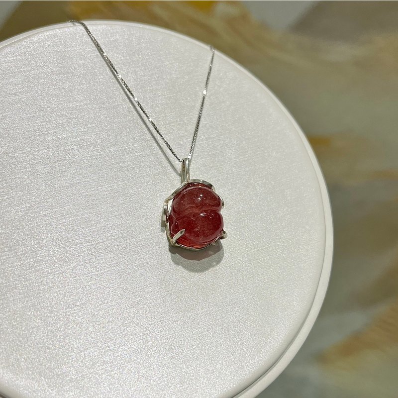 草莓晶瞇瞇眼小肥狐 - 項鍊 - 水晶 紅色