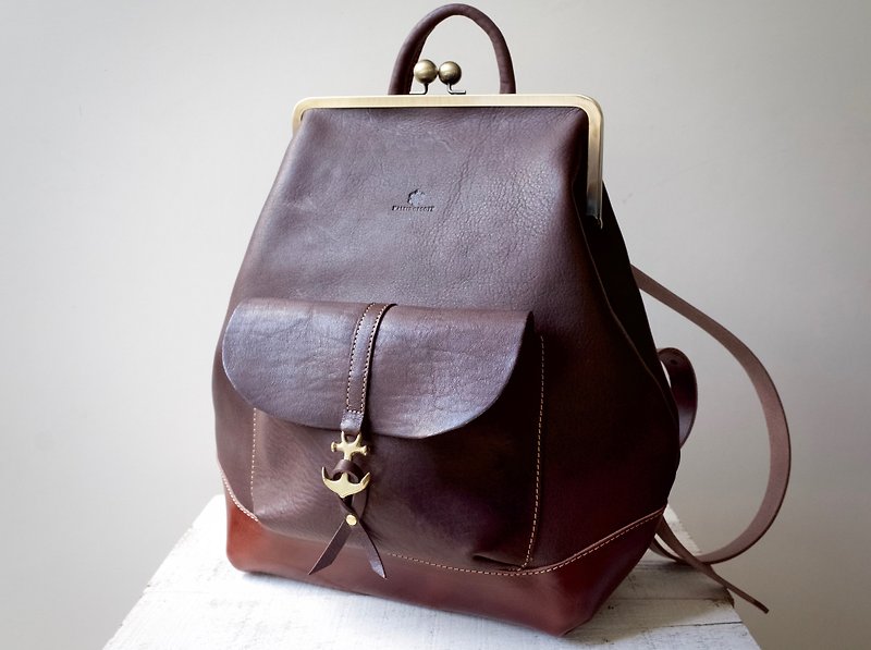 Tochigi leather Gamaguchi Nume leather rucksack ruotare L Bitter Brown - Drawstring Bags - Genuine Leather Brown