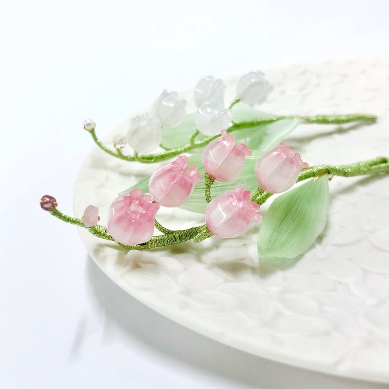 【若桑】Le Muguet V。鈴蘭花。手作髮飾/頭飾/髮夾 - 髮夾/髮圈 - 樹脂 粉紅色