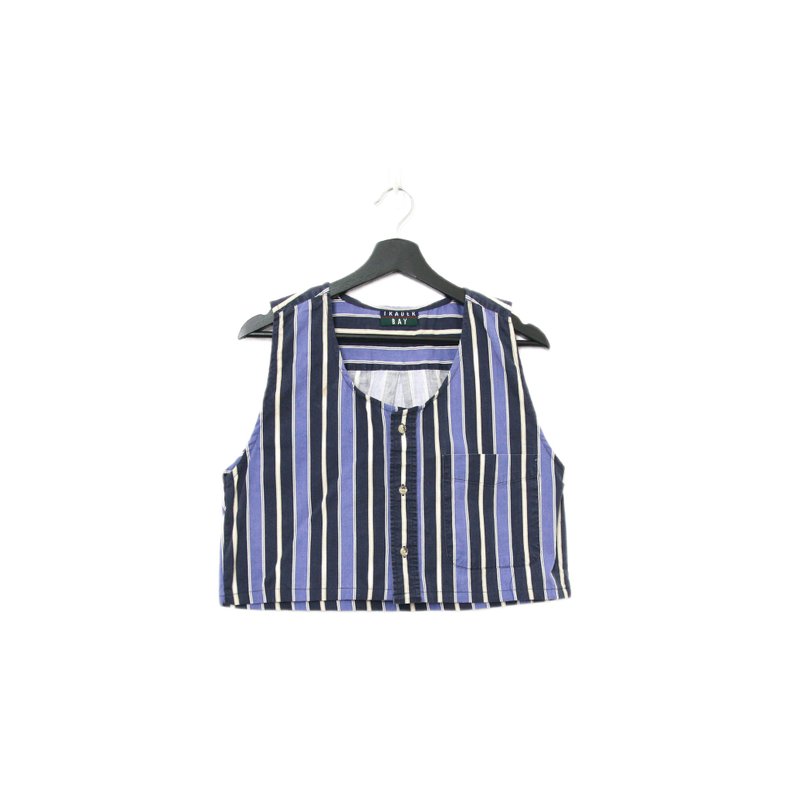 Back to Green-再製水洗丹寧條紋背心 黑紫色 tt-17 vintage vest - 背心/無袖上衣 - 棉．麻 