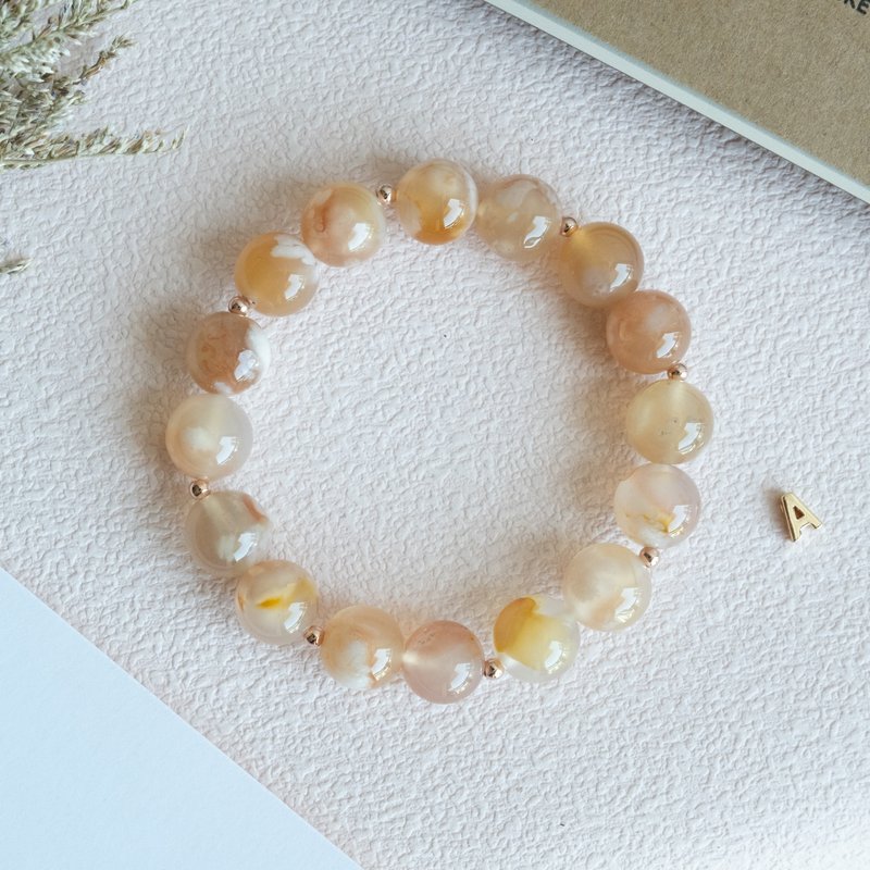 Big Blossom Sakura Agate genuine gemstones stretch bracelet female birthday gift - Bracelets - Crystal Pink