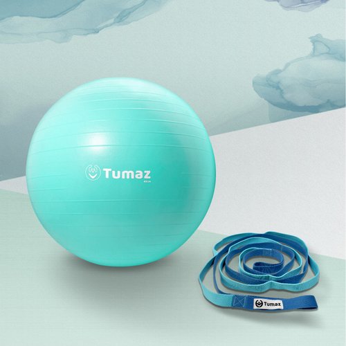 Tumaz月熊 【Tumaz月熊】防爆瑜珈球&伸展帶組合 青色