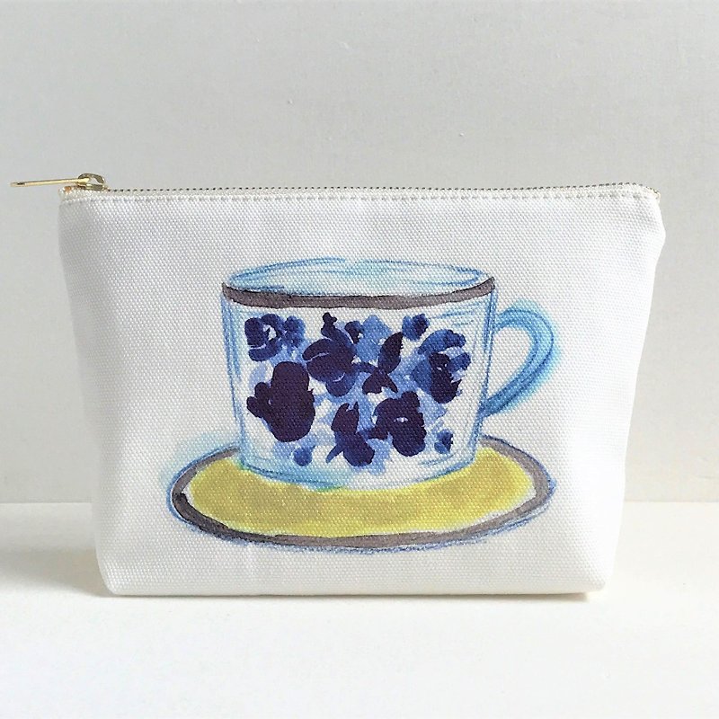 Gardener's Tea Party Gusseted Pouch Cup and Saucer Pattern Blue - Toiletry Bags & Pouches - Cotton & Hemp Blue