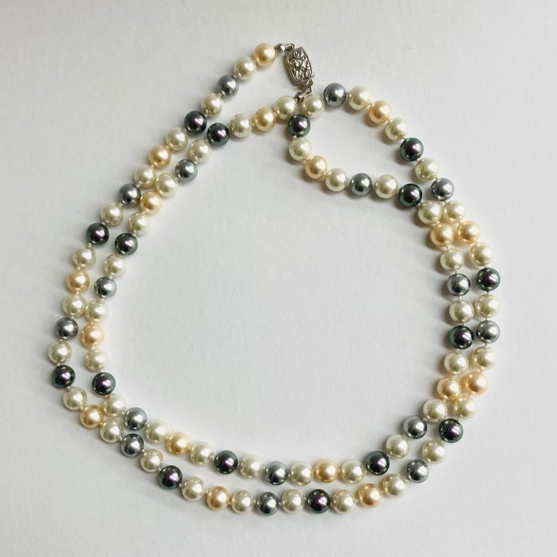 Glass mix pearl all knot long necklace/8mm approx. 90cm/Tahitian mix/made in Japan - สร้อยคอ - แก้ว สีม่วง