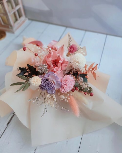 花曜日FlowerDays 韓式花束-粉紅泡泡 索拉永生乾燥擴香花束畢業 老師禮物