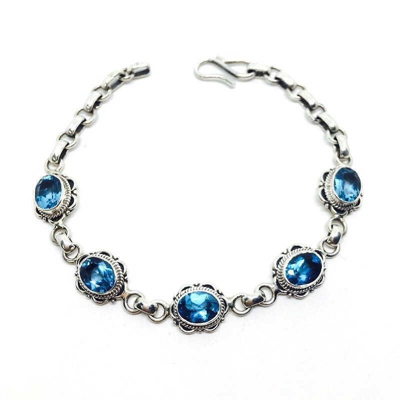 Blue topaz blue topaz sterling silver inlaid hand-made lace bracelet Nepal - Bracelets - Gemstone Blue