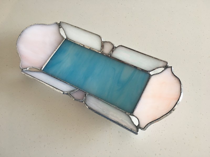 Jewelry tray blue white peach glass bay view - ของวางตกแต่ง - แก้ว สึชมพู