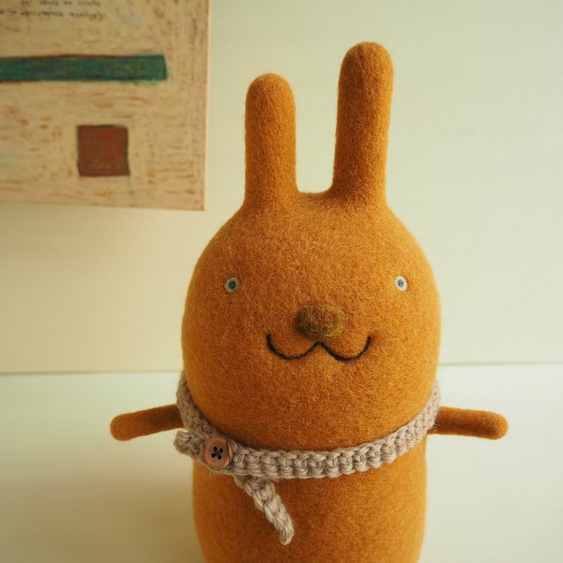 羊毛フェルト　ウサギ　うさたろう - 人形・フィギュア - ウール ブラウン