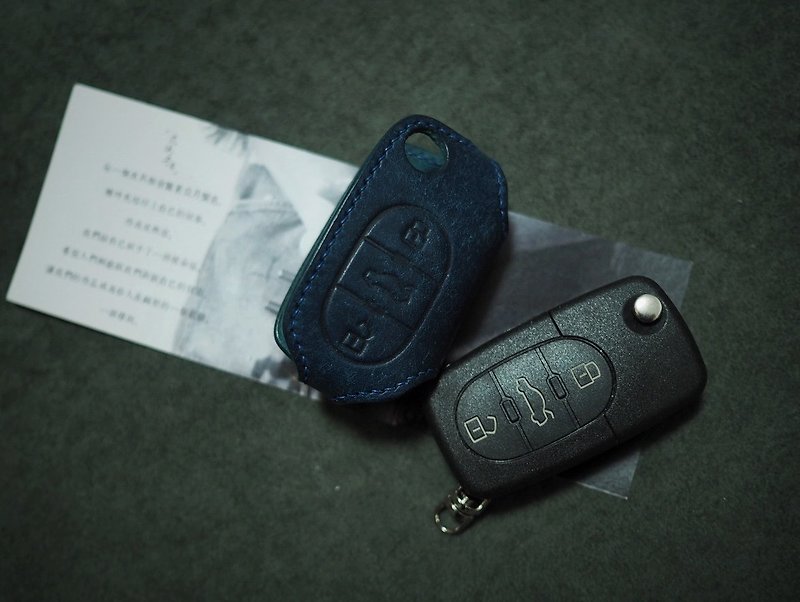 Customized Handmade Dark Blue Leather Audi Car key Case.car key cover/holder - Keychains - Genuine Leather Blue