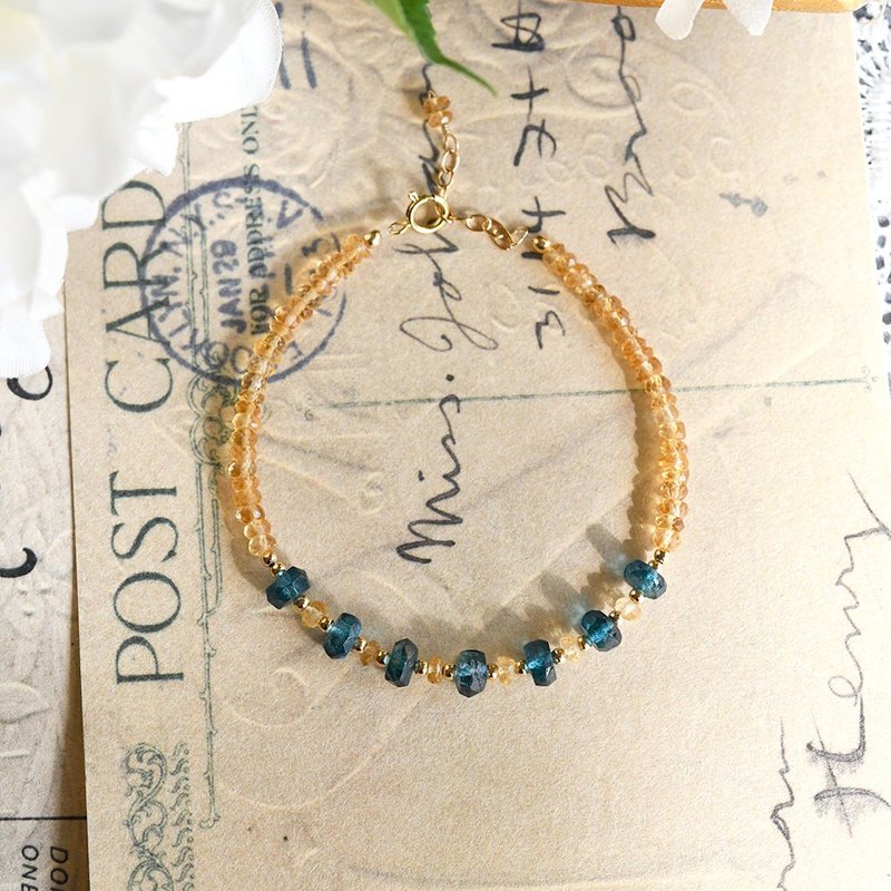 Citrine and London Blue Topaz Bracelet with Adjuster November Birthstone - สร้อยข้อมือ - เครื่องเพชรพลอย สีเหลือง