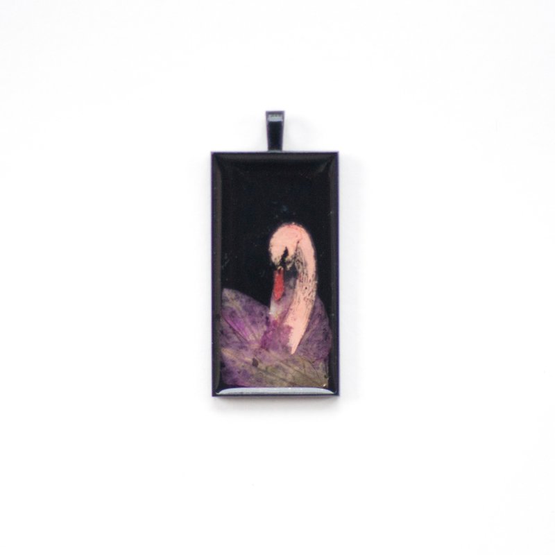 Pink Swan_Bird&Petal_Pink Swan_Pendant_Resin_Art Wearable_Bird No.17 - Necklaces - Paper 