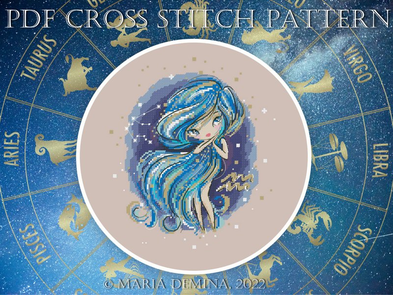 Zodiac - Aquarius PDF cross stitch pattern - 手工藝教學/工具書 - 其他材質 