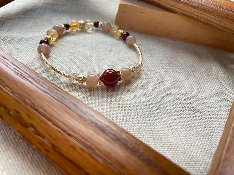 橙石榴石/奶茶月光石/黃塔晶/黑金超七 天然石手鏈 - 手鍊/手環 - 水晶 橘色