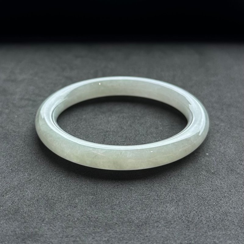 Natural Grade A Jade Bracelet Ice Waxy White Moonlight Round Bar Bracelet Ring 54.1 - Bracelets - Jade Green