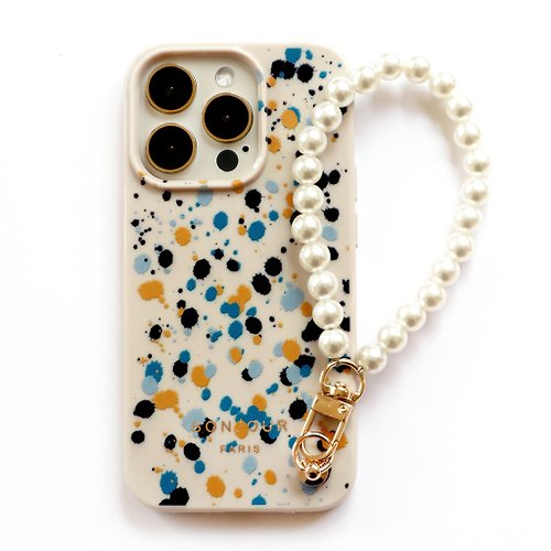 riché iPhone15/14/13/12春季系列-法式奶油小碎點手機殼(附珍珠手腕帶)