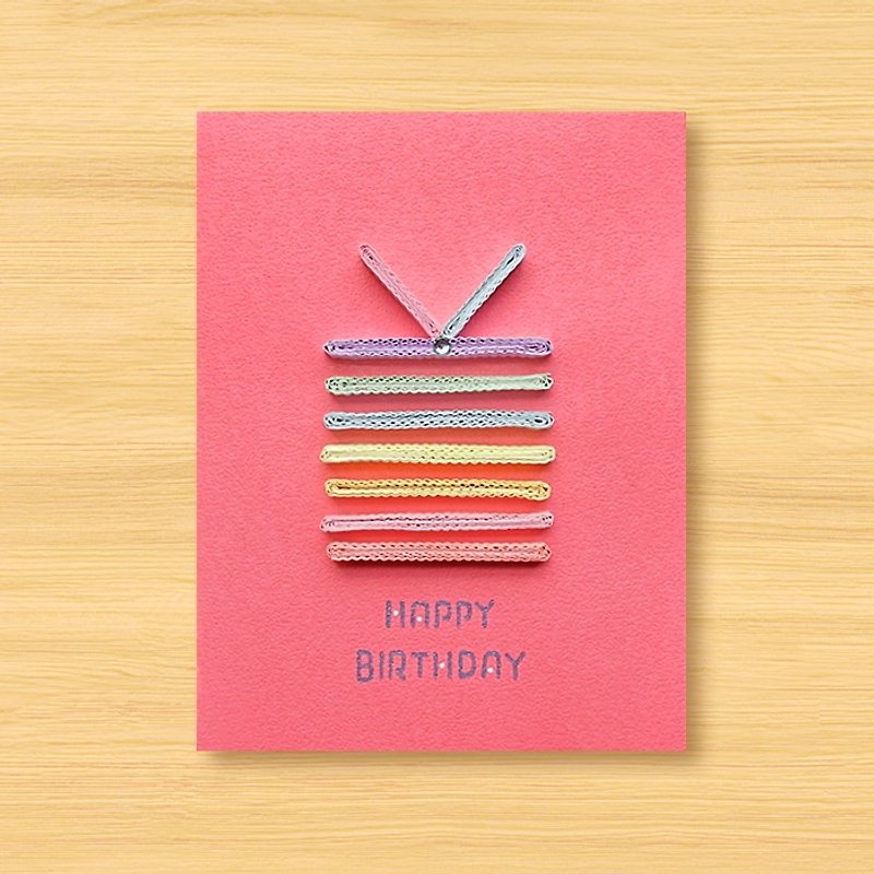 Handmade Roll Paper Card _ Dream Macaron Stripe Birthday Gift Box... Mother Card, Valentine Card - การ์ด/โปสการ์ด - กระดาษ สึชมพู