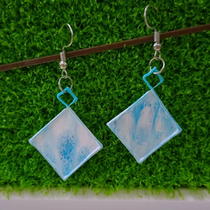 Macaron Blue and White Double-Sided Cellular Square Earrings - Earrings & Clip-ons - Eco-Friendly Materials Multicolor