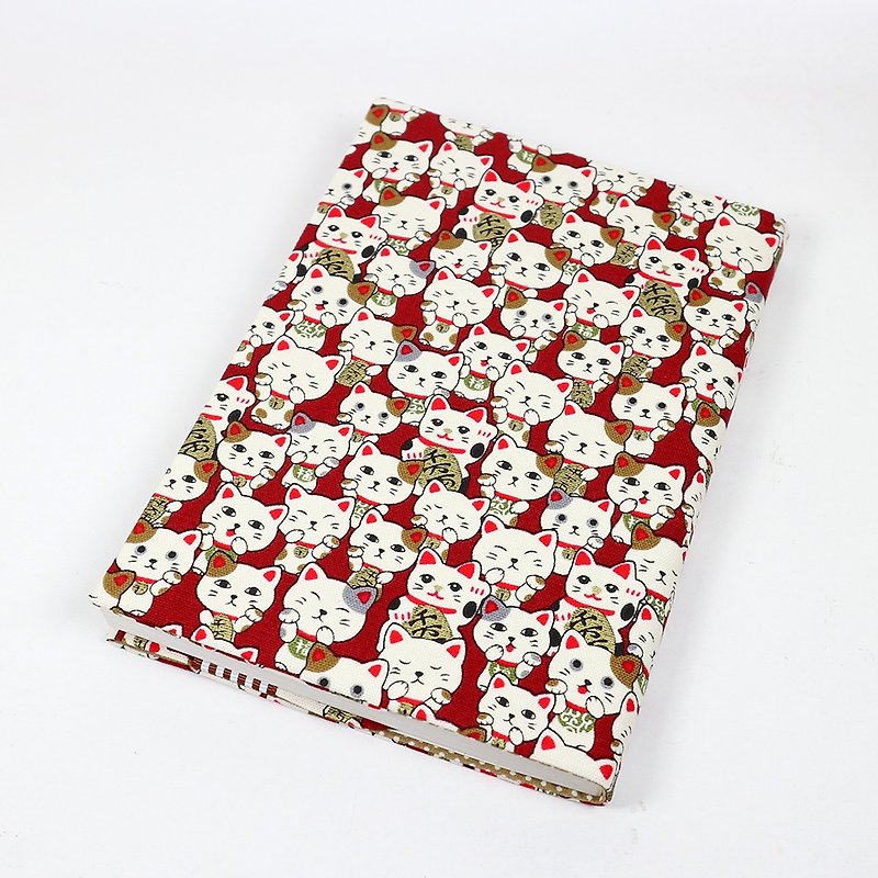 A5 Adjustable Mother's Handbook Cloth Book Cover - Lucky Cat (Red) - Book Covers - Cotton & Hemp Red