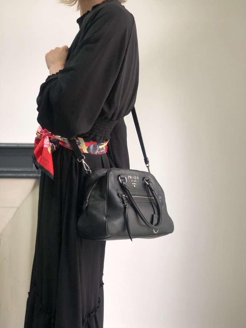 【 日本直送　名牌中古包 】PRADA プラダ ショルダーバッグ ブラック ロゴ レザー 2way ボストン vintage ヴィンテージ sgghkm - 側背包/斜背包 - 真皮 黑色