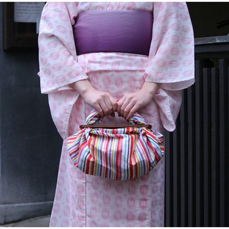 【絕版】京都風呂敷包巾-摩登女郎 二巾-彩色條紋 - 手帕 - 棉．麻 