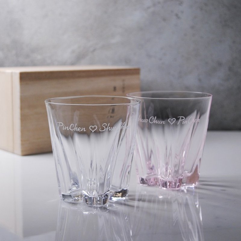 (One pair price) 260cc [Japanese] married wedding showers cherry on glass cup SAKURASAKU Japan Customized - Teapots & Teacups - Glass Pink