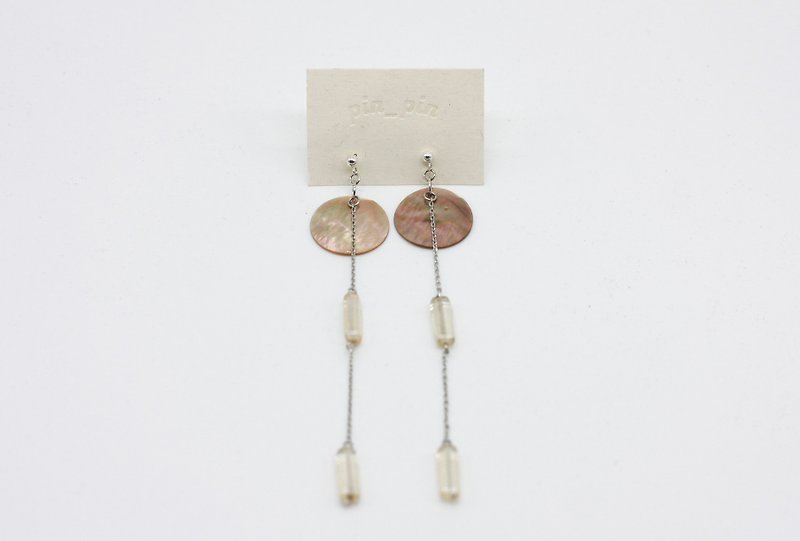 Natural powder shell hanging earrings - 925 pure silver ear - ต่างหู - เครื่องเพชรพลอย สึชมพู