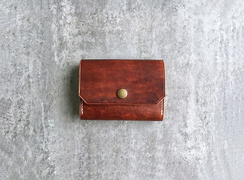 Simple red-brown leather double-layer business card holder/ business card holder/ card holder - ที่เก็บนามบัตร - หนังแท้ สีแดง
