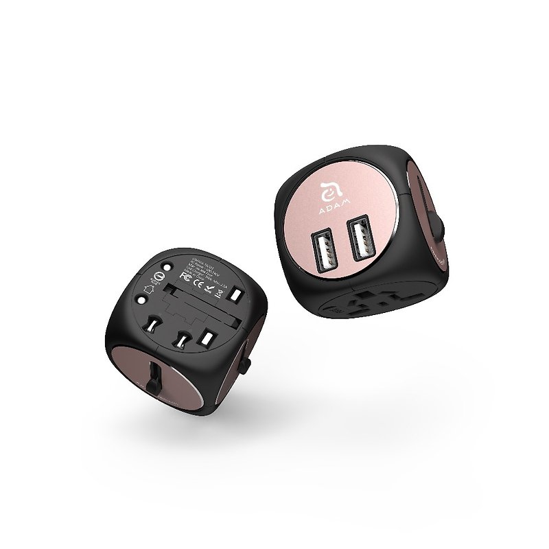 OMNIA TA502 5合一多功能雙孔 USB多國萬用轉接充電插座 黑玫瑰金 - 行動電源/充電線 - 其他金屬 粉紅色