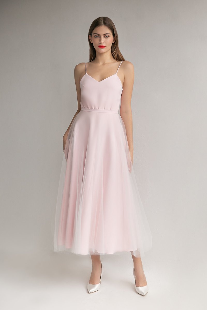Polyester Evening Dresses & Gowns Pink - Pink dresses Wedding dress tulle Bridesmaid dresses AYUNA