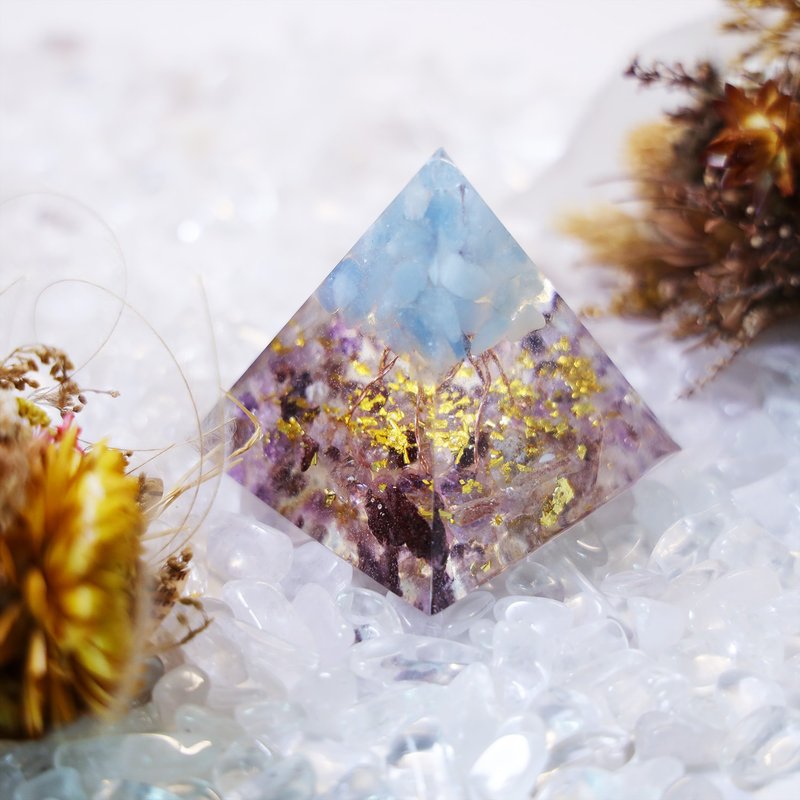 金字塔奧根塔Orgonite生命之樹/脈輪/靈性/冥想/能量海藍寶紫水晶 - 其他 - 樹脂 