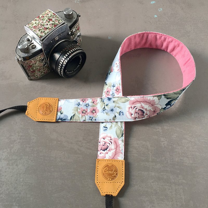 Pink Blue Flora camera Strap - Cameras - Cotton & Hemp Blue