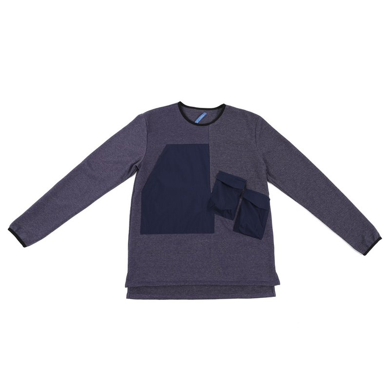 Geometric Pocket Knit Top - Blue - Men's Sweaters - Cotton & Hemp Blue