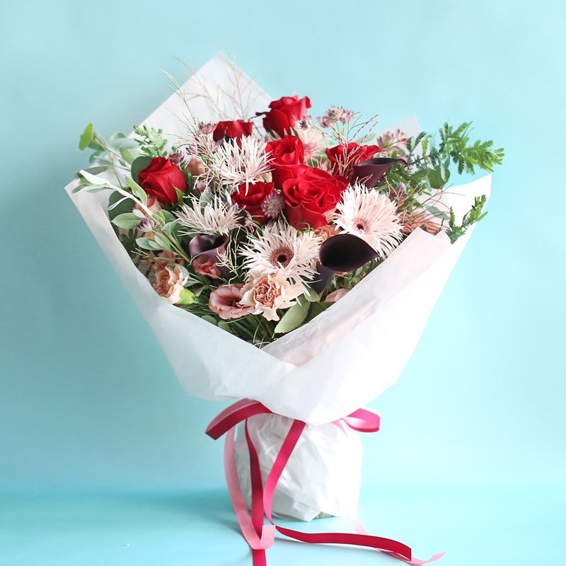 Beaujolais – Valentine’s Day Bouquet - ช่อดอกไม้แห้ง - พืช/ดอกไม้ สีแดง