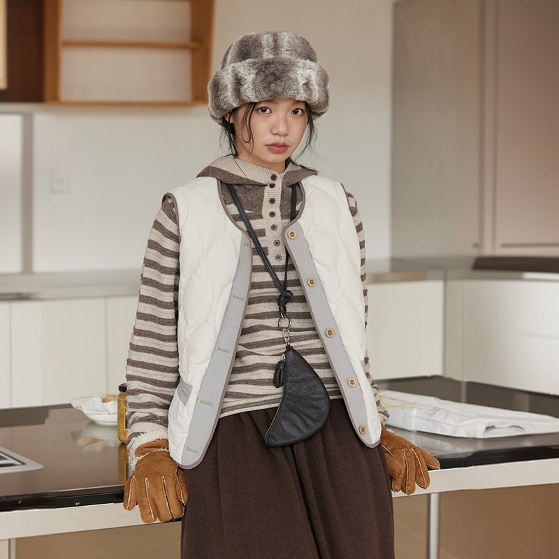 撞色葫蘆紋羽絨馬甲|背心|冬款|Sora-1704 - 背心/無袖上衣 - 羽絨 白色