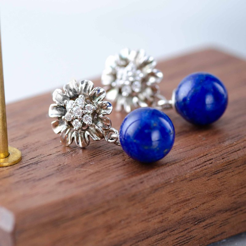 5A Lapis Lazuli, 925 Sterling Silver Natural Gemstone Crystal Bracelet - ต่างหู - เครื่องประดับพลอย สีน้ำเงิน