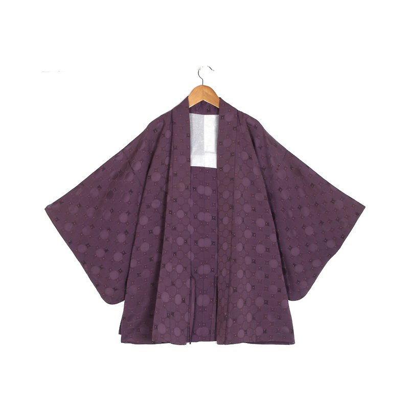 [ヴィンテージ]紫ナスラウンドヒスイスタンプヴィンテージの着物の羽織 - オーバーオール - ポリエステル パープル
