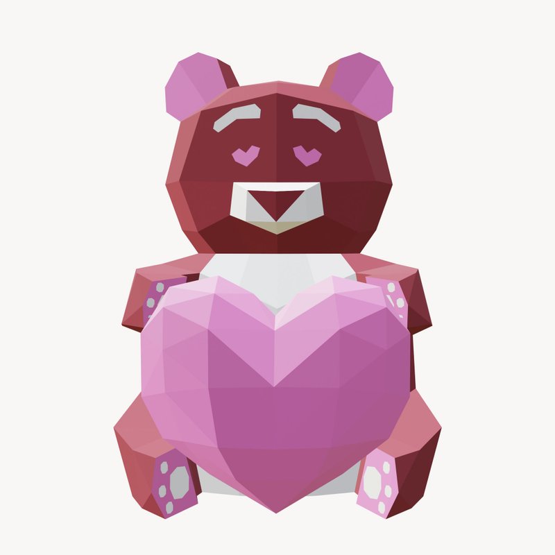 DIY Paper Bear with Heart 3D Papercraft Printable PDF - 手工藝教學/工具書 - 其他材質 