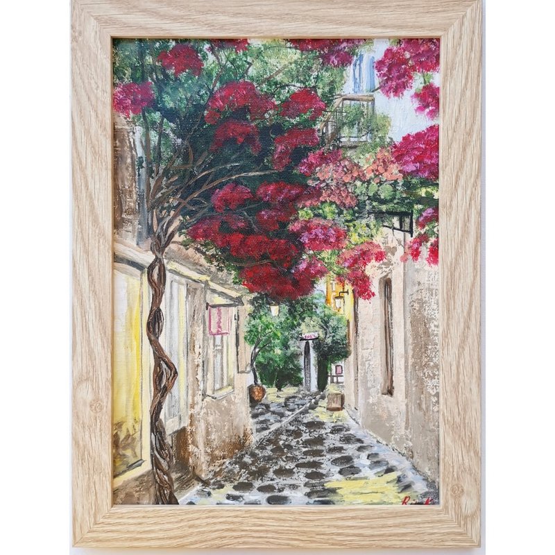 Old Mediterranean Town Cityscape Painting Original Framed Wall Art By RinaArtSK - Wall Décor - Other Materials Multicolor