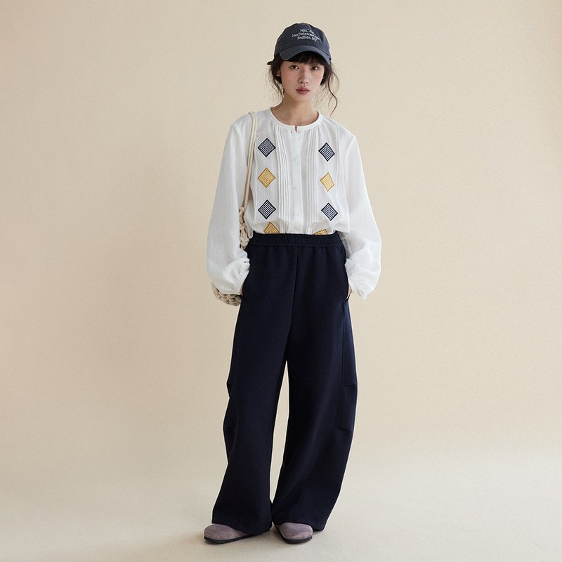 白色菱格貼布襯衫|襯衫|春款|Sora-1777 - 女襯衫 - 棉．麻 白色