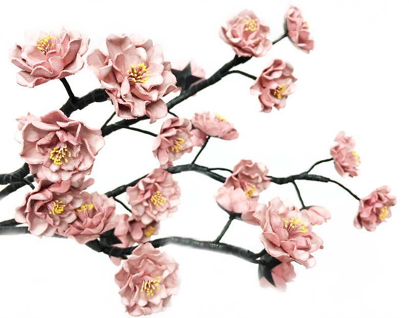 【櫻吹雪】霜降粉紅皮革八重櫻花【花】 - 擺飾/家飾品 - 真皮 粉紅色
