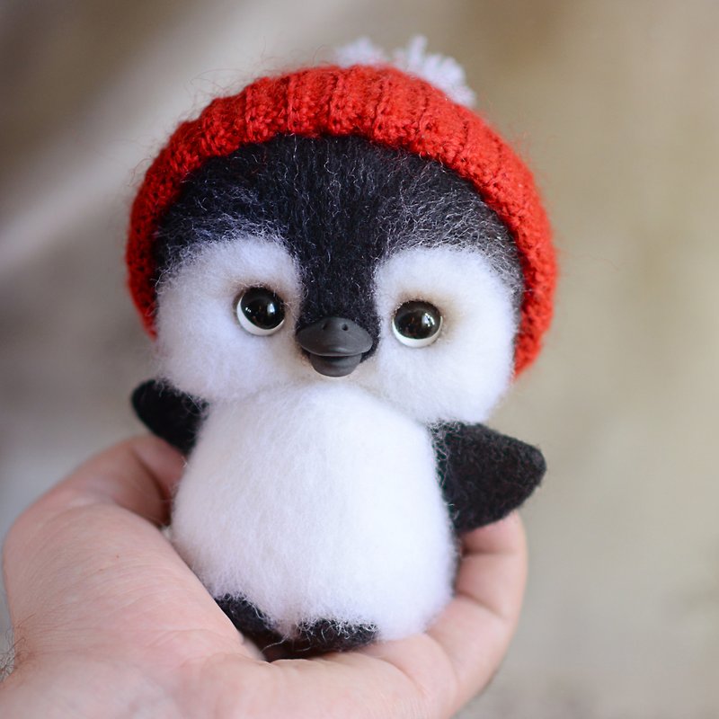 羊毛 玩偶/公仔 黑色 - Needle felt penguin , felted interior toy , felting penguin , bird sculpture