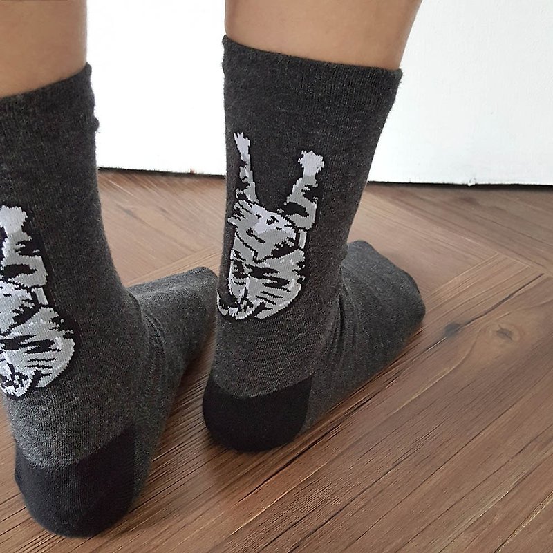 Where do you go to the cat / Niao a series socks - ถุงเท้า - ผ้าฝ้าย/ผ้าลินิน สีเทา